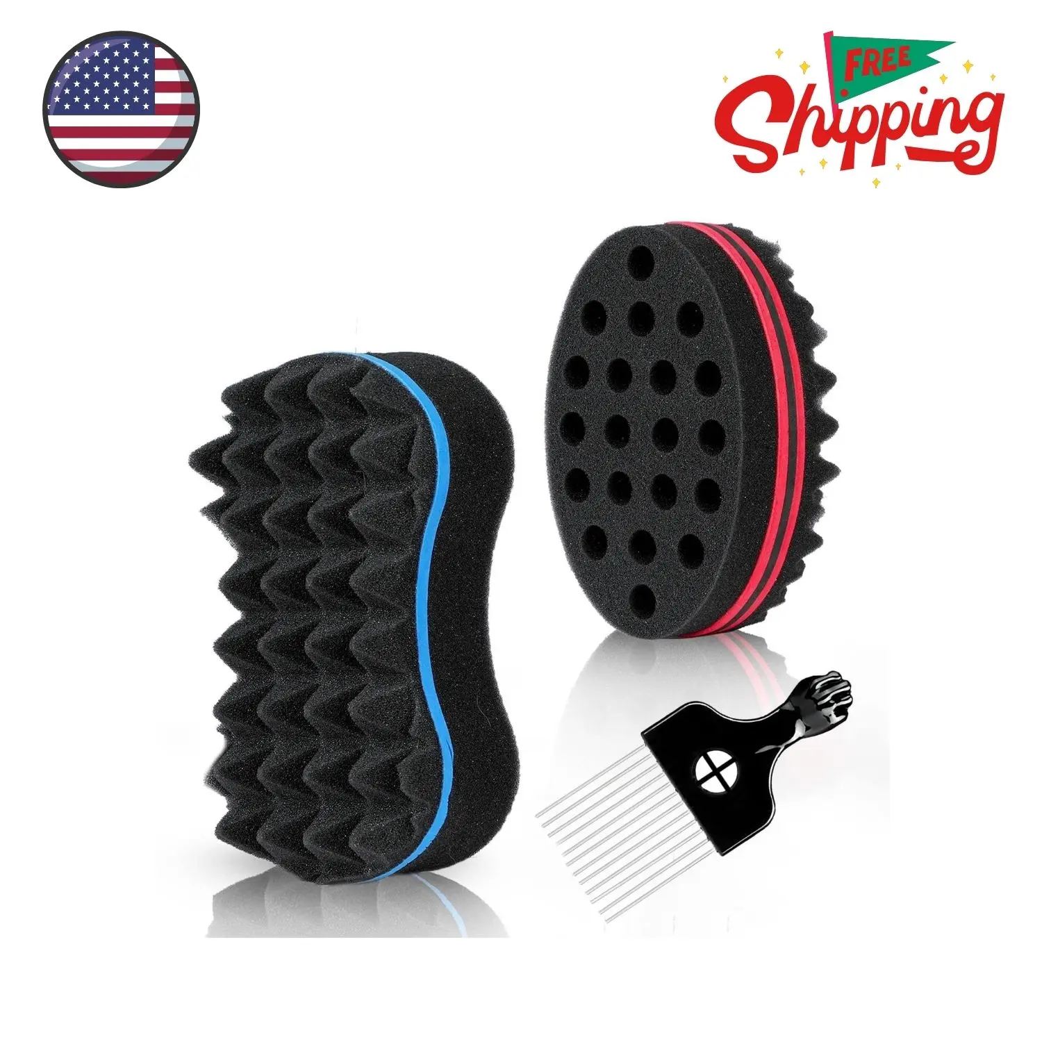 3Pcs Hair Styling Set for All - Curl Brush, Twist Sponge with Metal Pick