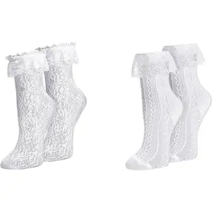 Womens Lace Ankle Socks Ruffle Frilly Socks,Sexy Mesh Lace Trim Socks Lolita Socks,Lace Ankle High Socks for Women