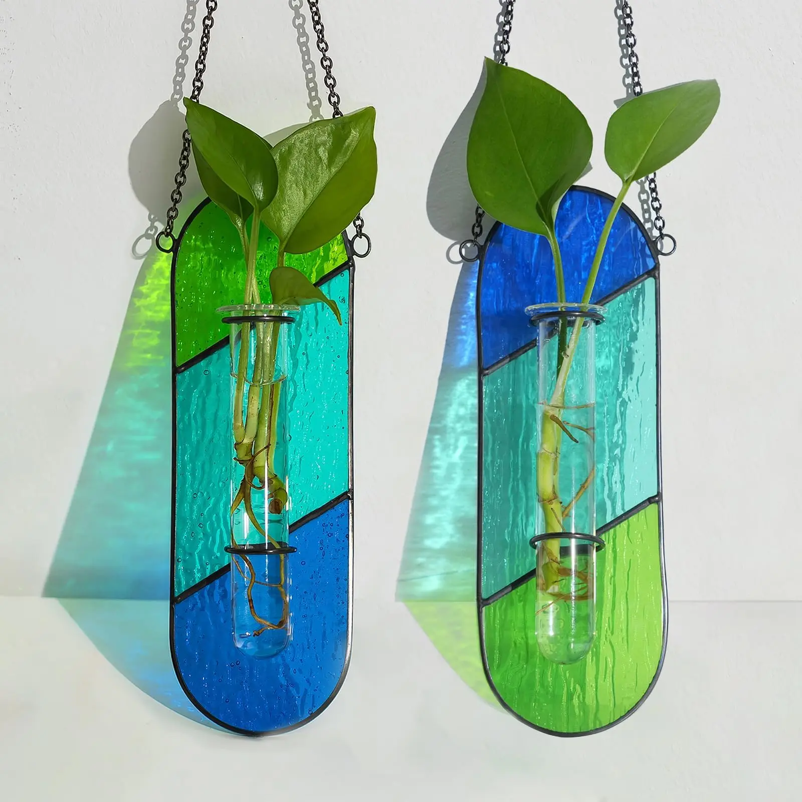 Glasseam Handcrafted Reusable Stained Glass Plant Propagation Station - 2-Piece Vibrant Hanging Hydroponic Planters with Suction Cups, All Year Round Window Decor, Gorgeous Plant Propagation Stations for Garden Enthusiasts