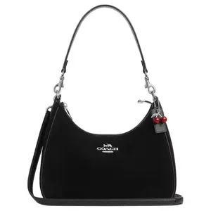 COACH Teri 29 Cherry Pendant Large Women's Crossbody Shoulder Bag in Black Suede and Leather