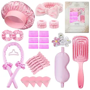 Lazy Sleep Curl Set 29 Pieces No Heat Rollers Bath Cap Hair Clips Bands, Easy Get Big Wavy Hairstyle, Styling Tool Kit, Heatless Styling Kit, Hair Rollers Wave, Haircare Heatless Curling Heatless Curlers