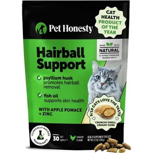 Cat Hairball Support Treats – Crunchy & Creamy Chews for Digestion, Skin & Coat Support (Chicken, 30-Day Supply)