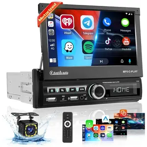 Rimoody [Motorized] Single Din Touchscreen Car Stereo with Wireless Carplay & Android Auto, 7inch Flip up Screen Car Stereo with Bluetooth Car Audio Receivers, Support Online Viedeo/Dual USB/AUX Auxiliary Cord Vehicle Automotive carplay screen car gadgets