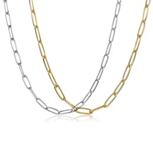 Hermah 4MM Paperclip Chain Necklaces For Women Mens Silvery & Golden Stainless Steel Cable Link Chain Casual Trendy Jewelry 16-20inch Length Birthday Gifts