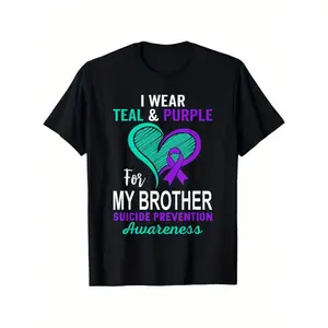 Men's Suicide Awareness Teal Purple Shirt Cotton Crew Neck Short Sleeve for Father's Day Birthdays Brother Memorial