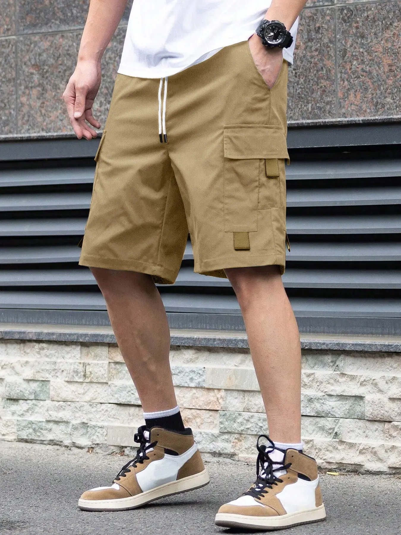 Men's Trendy Cargo Pants with Large Pockets, Casual Plain Pocket, Comfortable Fabric, Street Fashion, Summer Outdoor Sports Essential, Fitted Design, Short, Casual Athletic Shorts