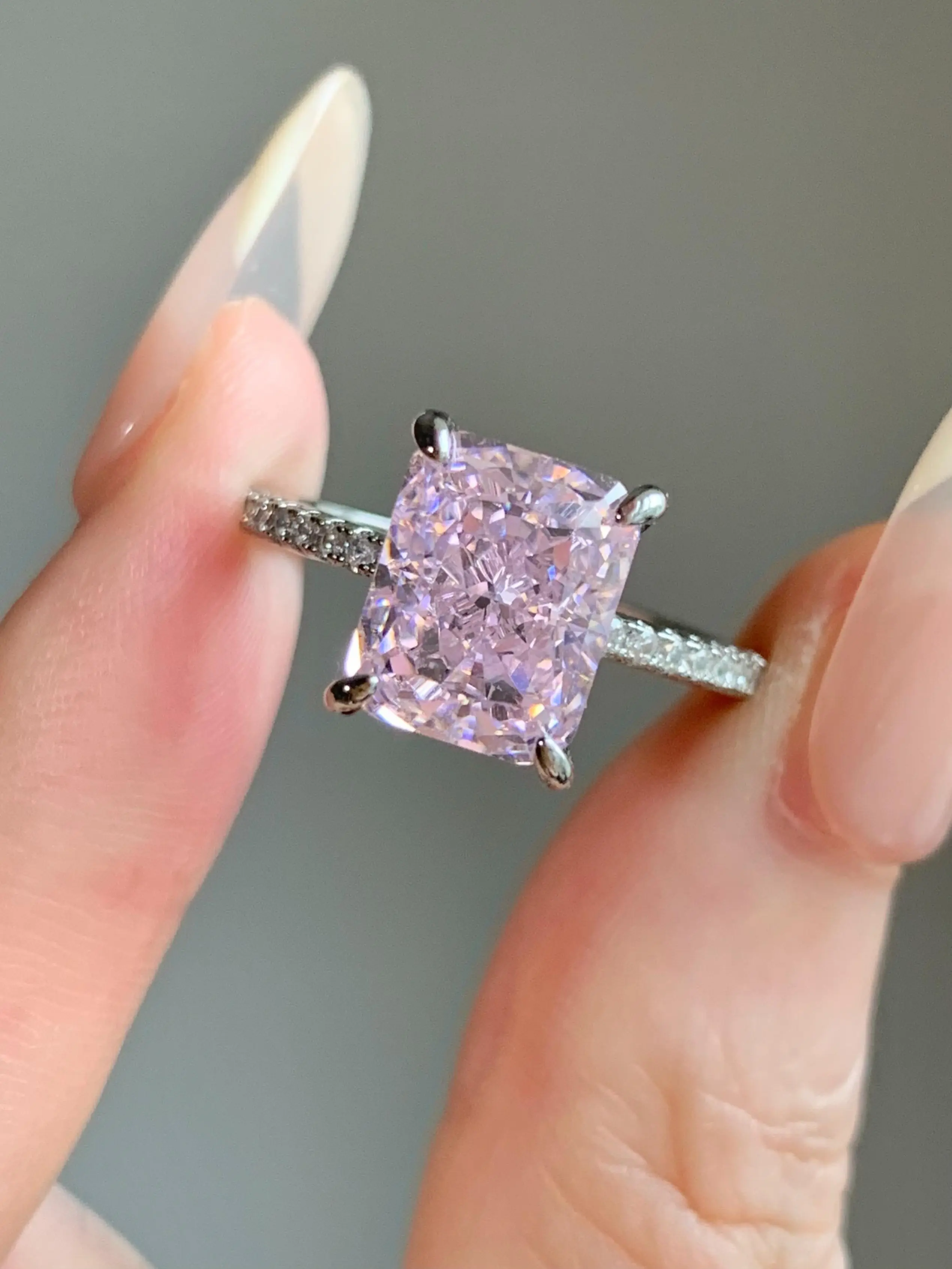 4 Carat Radiant Cut Pink Lab Created Gemstone Ring Engagment/Wedding Ring For Women