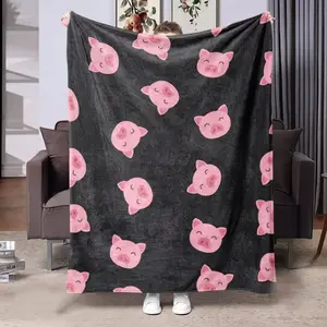 Soft Funny Throw Blanket Pig Head Pattern Flannel Printed Blanket, Suitable for All Seasons, Soft Air Conditioning Cover Blanket, Sofa Blanket, Office Nap Home Decor, Outdoor Camping Blanket