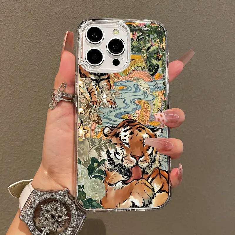 Trendy Magnetic Case for iPhone11/12/13/14/15/16/17/promax, Vibrant Tiger Collage Art Ultra Slim, MagSafe Support, Shockproof | Playful & Fun Style