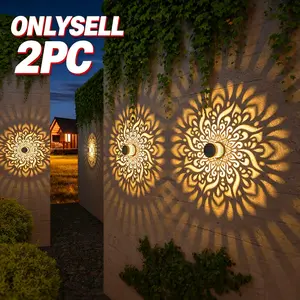 2PCS Solar Fence Projection Lamp, Mandala Pattern,Metal Outdoor Step Wall Lamp, Fence Lamp, Suitable for Garden, Courtyard, Backyard Garden Decoration. Solar Charging Provides Lighting From Dusk to Dawn, Decor for Lawn, Patio, Yard, Halloween & Christmas