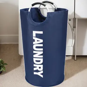 90L Laundry Hamper with Sturdy Aluminum Loop Handle, Freestanding Water-Resistant Clothes Basket, Self-Standing Collapsible Storage Bin for Bedroom, Laundry Room & Apartment Closet