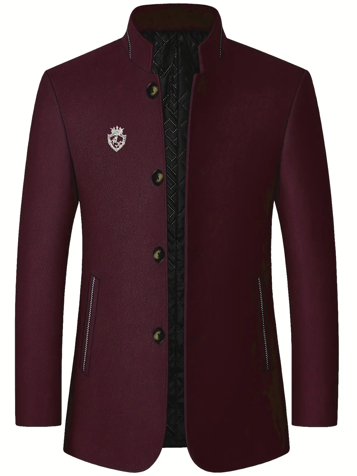 Men's casual formal style lambskin jacket - stand-up collar single-breasted side pocket jacket, semi-formal office occasions and daily wear in autumn and winter - polyester fiber lining for cold resistance and warmth, texture fabric design Formal Workwear