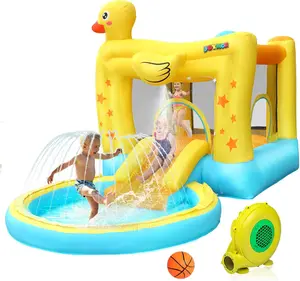 JOYMOR Water Slide Bounce House w/Ball Pit, Slide, Sprinklers, Toddler Bounce House Castle Indoor Outdoor, Inflatable Water Slide for Kids 3-6 (Air Blower, Carrying Bag Included)