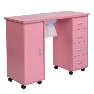 Professional Nail Table with 4 Removable Drawers, with Fan, MDF Single Door ,Pink, Easy Clean