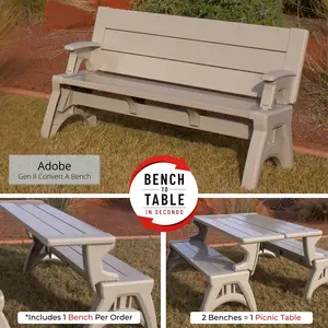 Convert A Bench Gen II XL Designer Series 2-in-1 Outdoor Convertible Bench to Picnic Table | Space-Saving, Weather-Resistant Patio Furniture for Yard, Deck, Garden | Easy Assembly & Durable - 1 Bench/Order