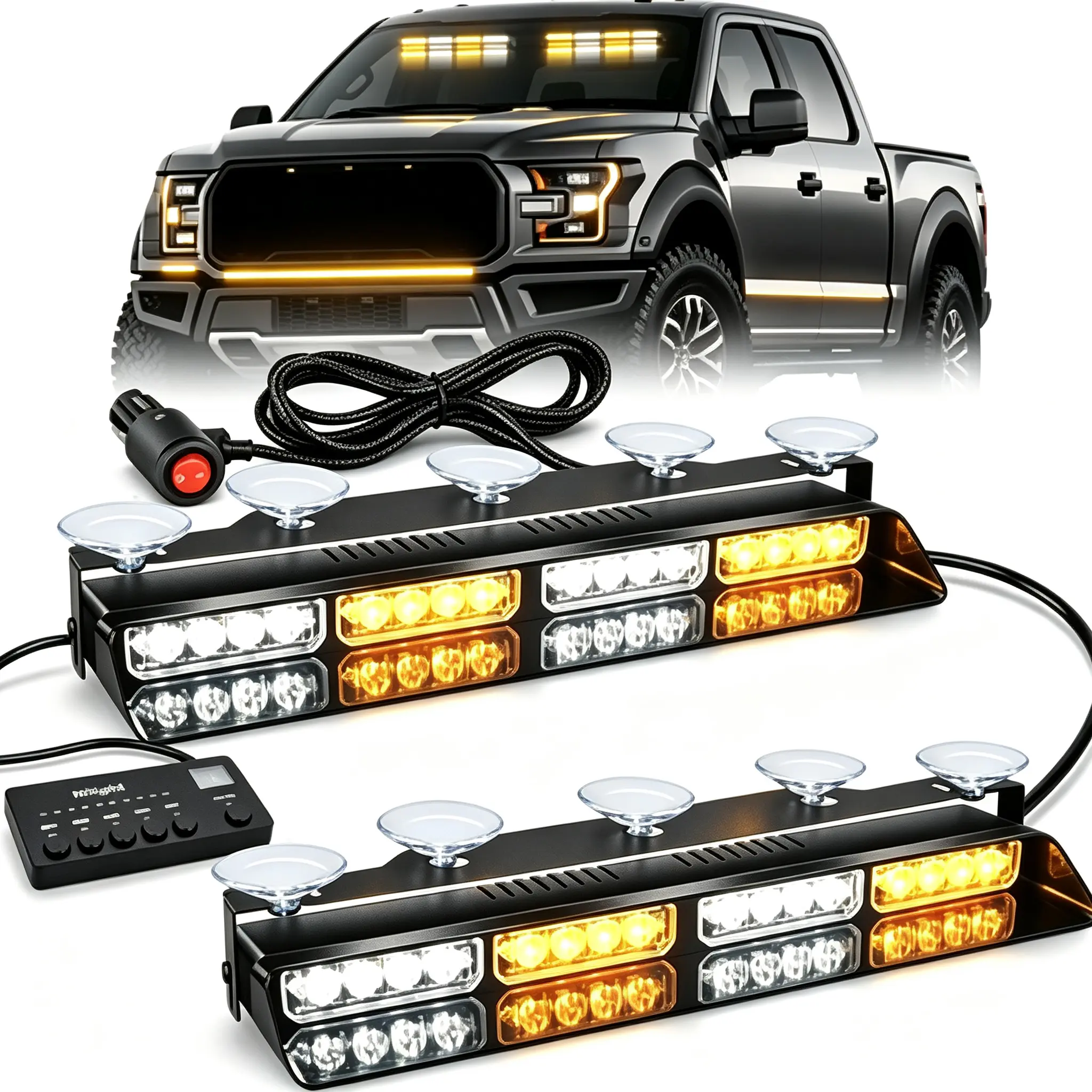 Nilight 32-LED Amber/White Dashboard Strobe Light Bar (for pickups; includes controller and suction cups)