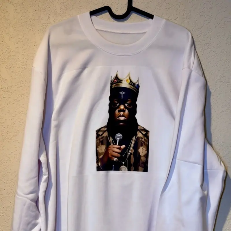 Healthy Gangster BIG Crew Sweater White Long Sleeve with Graphic Print Crew Neck Casual Wear