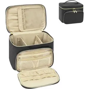 Large Makeup Bag, 1 Count Portable Travel Makeup Bag Organizer with Makeup Brush Compartment & Two Side Pockets, Cosmetic Travel Bag, Makeup Storage Bag