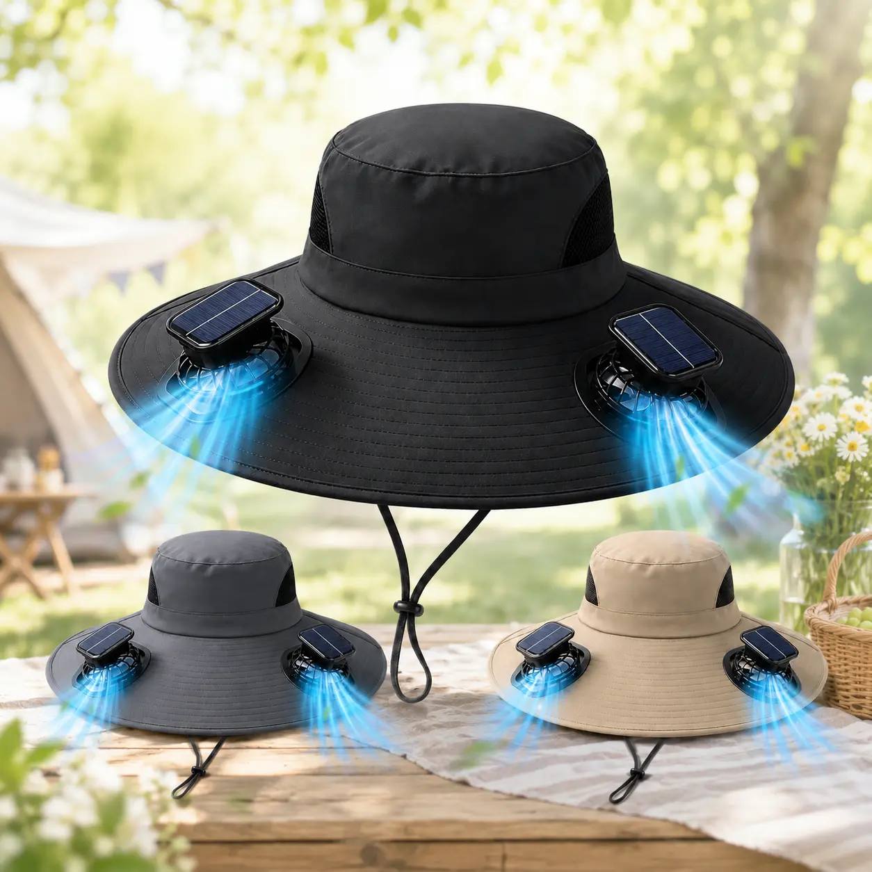 Solar Powered Fan Hat for Men Women, Dual Cooling Fans Wide Brim Sun Hat with UPF 50+ UV Protection, USB Rechargeable Outdoor Cooling Hat for Fishing, Hiking, Gardening, Camping, Golf, Summer Outdoor Gear