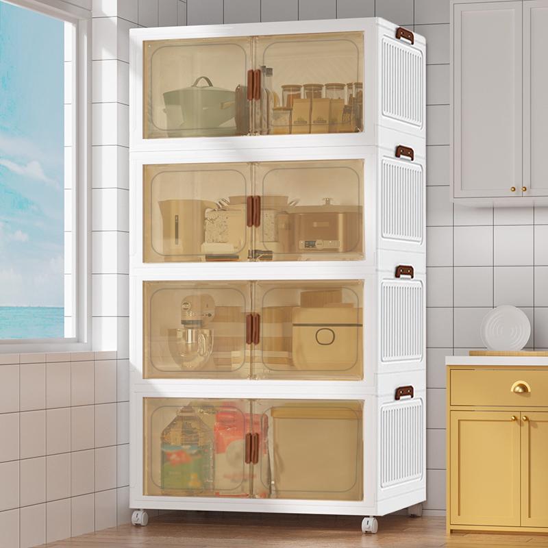 60cm 2-3-4-5 layers Collapsible Storage Bins with Lids, Folding Storage Box For Home, Kitchen and Office,Stackable Closet Organizer with wheels, With Doors Cube Storage Containers