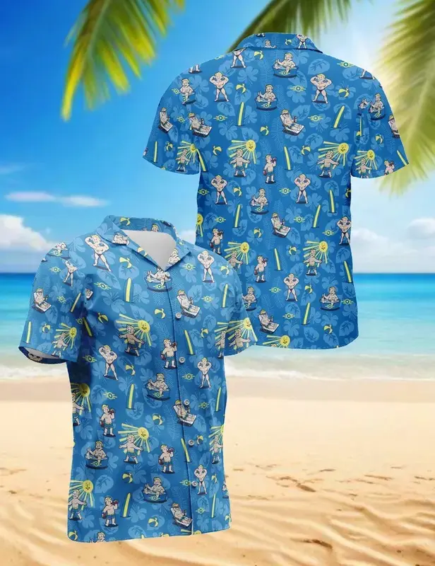 Fallout Nuclear Hawaiian Shirt, Fallout Game Tropical Button Down Shirt, Summer Aloha Shirt, Gift for Girlfriend or Boyfriend