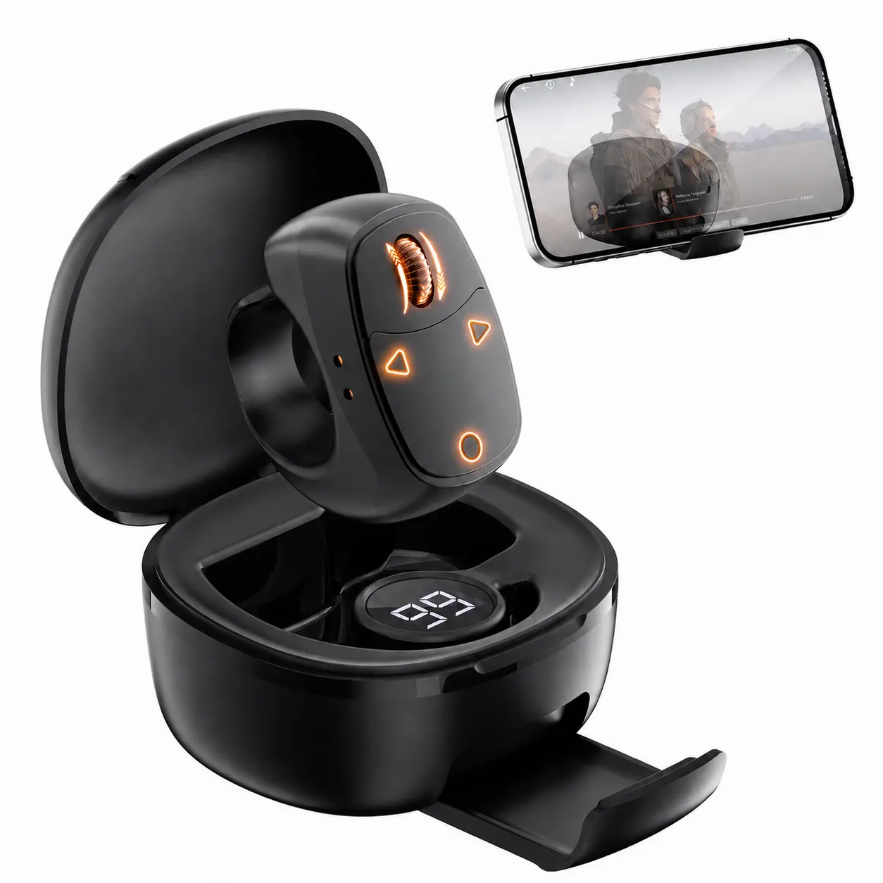 DDZJIAN Ring Scroller with Charging Case Stand Video/Reading/Selfie Remote Control Ring Wireless Bluetooth Hands-Free Scrolling & Page Turning for TikTok, Youtube, Instagram, RedNote, Kindle, Compatible with iOS 14.8+ & Android 8.0+