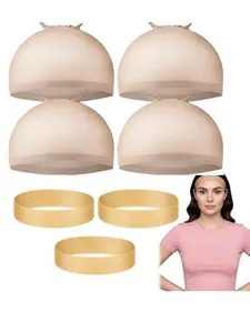 Silicone Wig Grip Band Set, Includes 3 Skin Tone Bands & 4 Stocking Caps, Ensures Secure Fit for All Day Comfort, Hypoallergenic Material