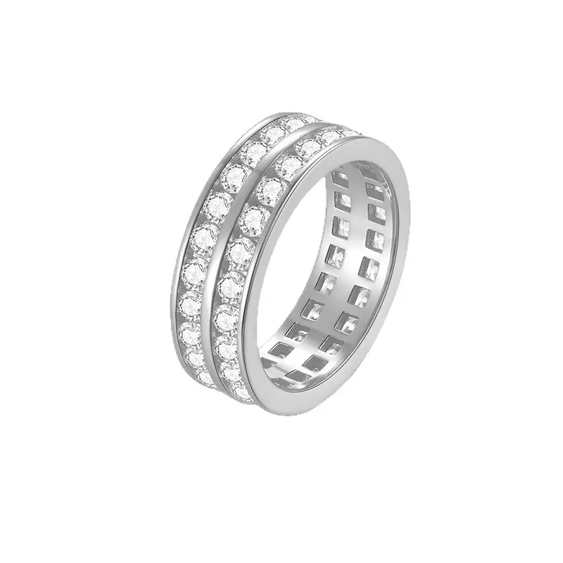 GleKey 3CT Moissanite Double Row Eternity Stackable Band Ring, 14K Gold Plated, Unisex, Sizes 6-9, Diamond Tester-Passing Artificial Gemstone Ring