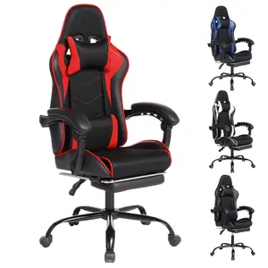 Ergonomic PU Leather Recliner Game Chair - Footrest, Headrest, Lumbar Support, Massage Function, Rotating, Laptop-Friendly Computer Gaming & Office Desk Chair, Recliner Gaming Chair