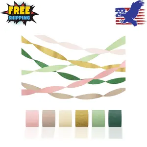 Crepe Paper Streamers Party Decorations - 6 Rolls Grass Green Gold Pink Olive Green Beige Khaki Streamers