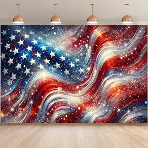 1PC,2D Flat American Independence Day Star - Spangled Banner Themed Backdrop, National Day Celebration Event Decoration Backdrop, Party Photo Backdrop, Festival Atmosphere Decoration Backdrop, Photogr