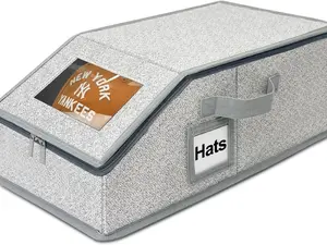 Classic Trapezoid Dustproof Stackable Baseball Cap Storage Box, Snap-On Design, Non-Woven Fabric & Thick Cardboard, Space-Saving Fitted Hat Organizer for Wardrobes, Holds Up to 24 Hats, Mini Blade Stand