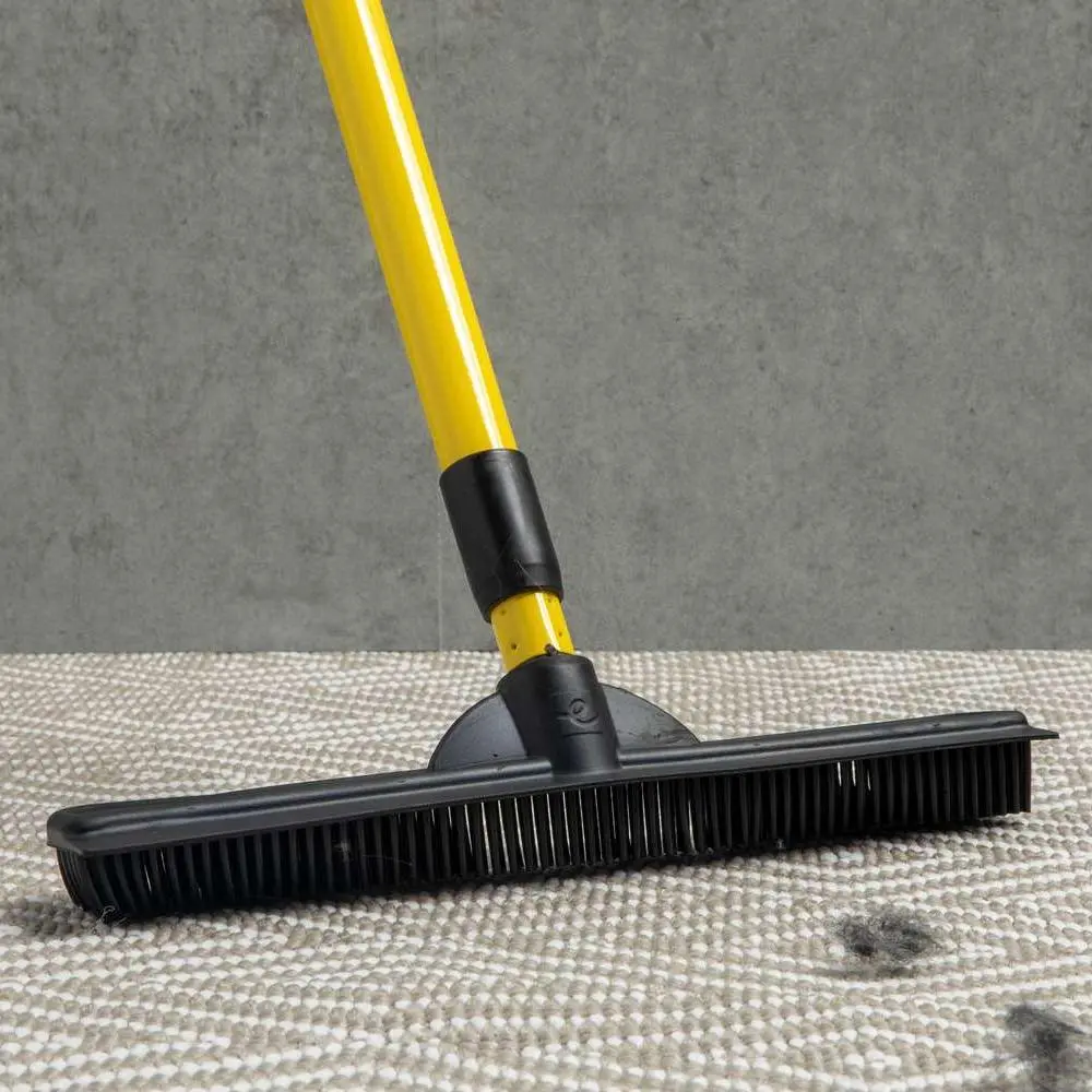 Pet Hair Rubber Broom with Carpet Rake and Squeegee