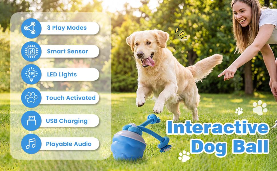 Interactive Dog Toys with Motion Activated, Squeaky Dog Toy Active Rolling Ball, Ball for Daily Training,Used for small dogs and cats , pet accessories, cute pet toys(2.95*2.95*4.33inch)