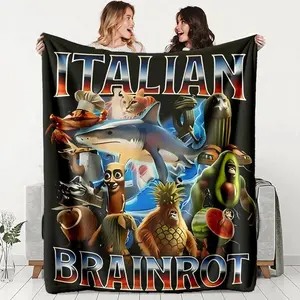 Viral Brainrot Character Blanket Ultra Soft Flannel Fabric Meme Worthy Design All Season Cozy Comfort Perfect Home Office Companion Fun Cartoon Gift Must Have