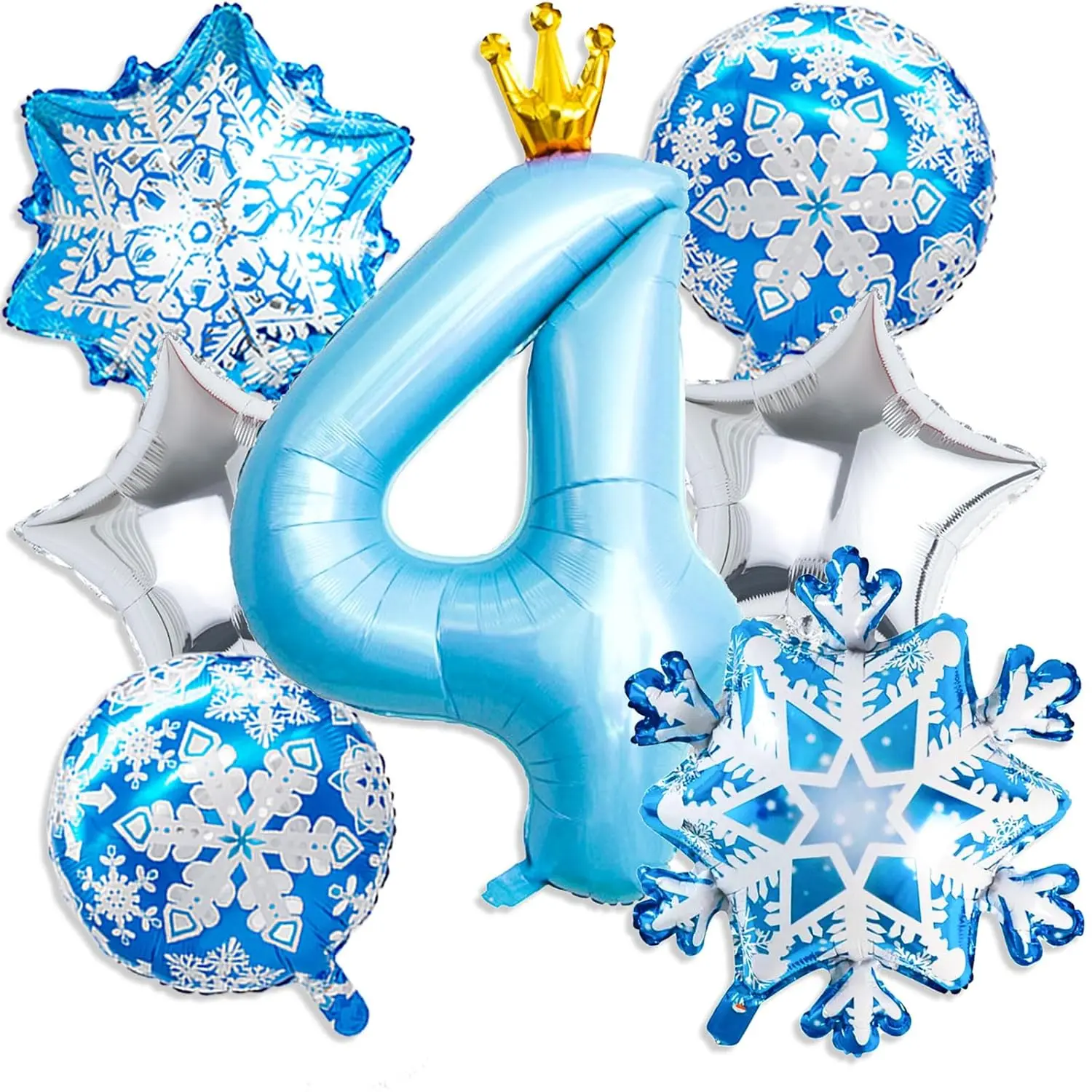 Frozen 4th Birthday Party Decorations 40 Inch Blue Number 4 Balloon & Snowflake Balloons