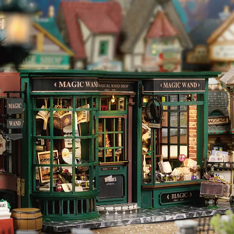 DIY Dollhouse Miniature Kit, Doll House Kit with, Magic Wand Shop, Mini Handmade Wooden Dollhouse Toys for Adult Gift