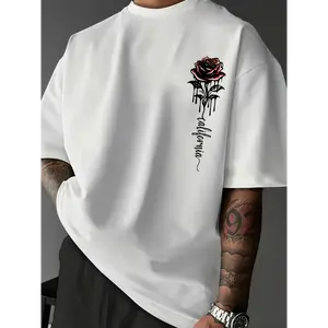Men's Combed Cotton Boxy Cut Tropical Shortsleeve Tee - Round Neck Casual T-Shirts, Oversized Loose Fit, Digital Sublimation Graphic, Soft Sweat-Absorbent Fabric, Menswear Streetwear Top