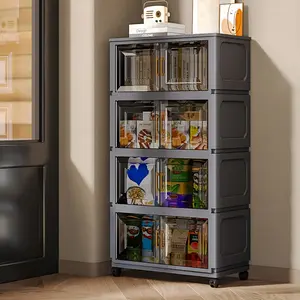 A five-tier (42.72 inches) entryway storage cabinet, featuring a large capacity with 3/4/5-tier shelving, a magnetic door design paired with silent universal wheels, making it a movable entryway storage cabinet