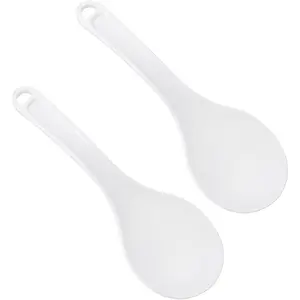 2 PCS Plastic Rice Spoon Paddle, Non Stick Hanging Rice Spatula, 7.67 Inch Heat Resistant Rice Cooker Serving Spoon for Kitchen Restaurant Grains (White)