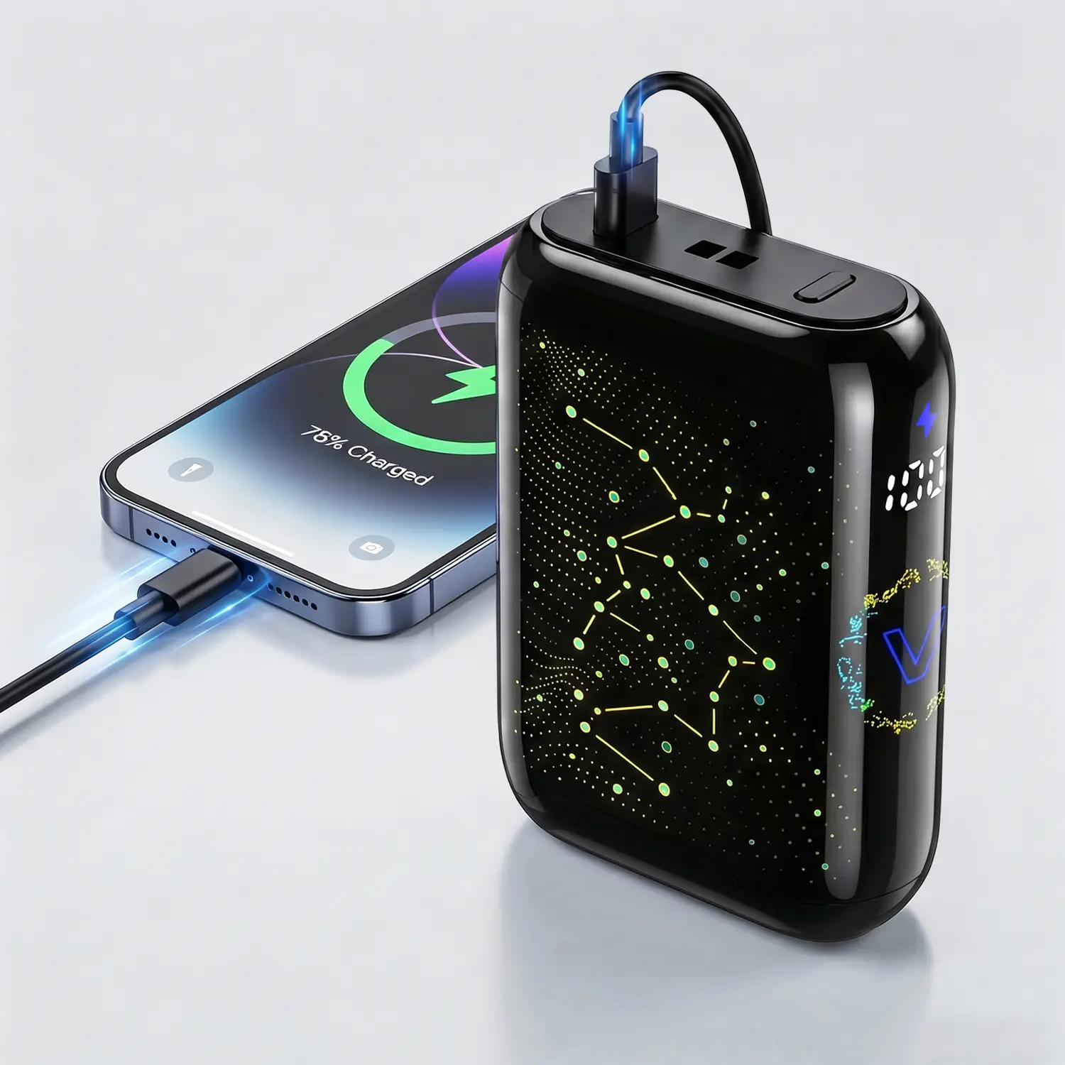 5000mAh Mini Lithium-Ion Portable Charger - 22.5W Fast Charging Phone Accessories, USB-C Port, LED Neon Lighting Indicators, Starry Sky Design, Cool Gifts for Guys Mini Gadgets for On-the-Go Mobile Devices (5000-10000mAh Range)