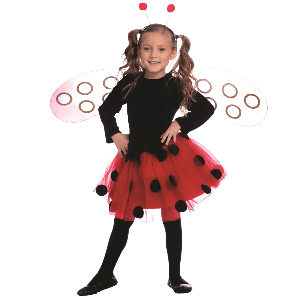 Ladybug Costume For Kids - Girls Costume with Dress, Wings & Headband – Black & Red Bug Dress-Up Outfit - Perfect For Halloween, Birthday, Pretend Play & Costume Party