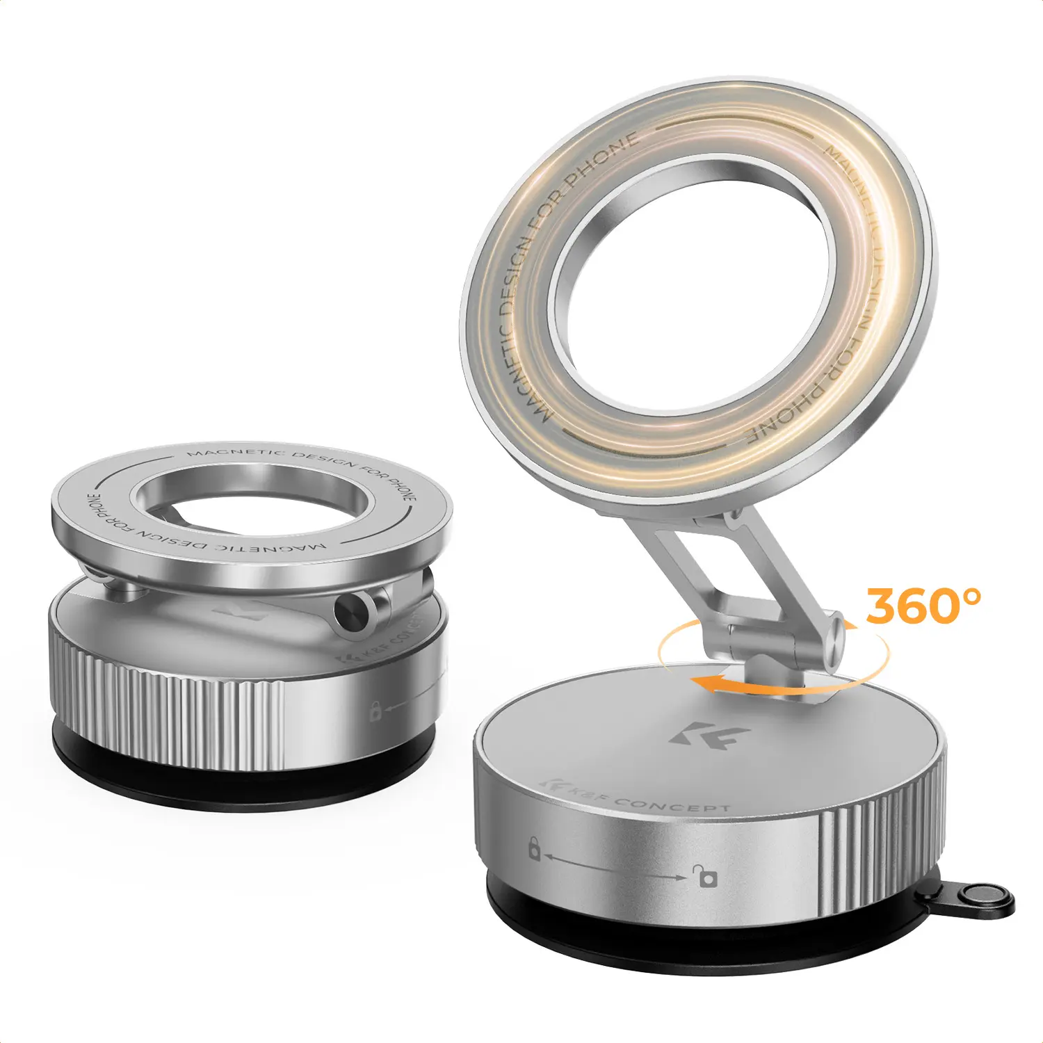 K&F CONCEPT Magnetic Phone Holder for Car, 360° Rotatable, Foldable & Adjustable Vacuum Car Mount, Compatible with iPhone 17 Pro MAX 16/15/14/13/12 & Android Phones
