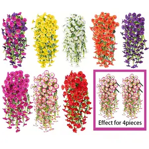 4 artificial hanging flower vines with 45 flower branches, low-maintenance artificial plants, suitable for gardens, porches, balconies, Christmas, and year-round decoration, no watering needed, plastic artificial flowers, suitable for wedding decorations