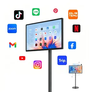32-Inch Smart Portable TV on Wheels - FHD Touch Screen, Wireless Rollable, 8G RAM, 128G Storage, 6-8H Built-In Battery, Android 14, Full Swivel Rotation, Remote Control, App Support, Grey HD Tablet for Outdoor Use