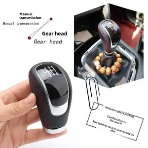 Universal Manual Gear Shift Knob for Car, Stitched Leather, 5/6 Speed, Free Switchable Gears, Fits Original Vehicle