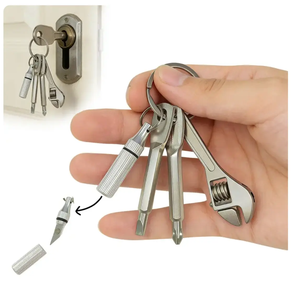 4-in-1 Pocket Mini Tool Keychain, EDC Mini Repair Tools: Letter Opener, Screwdriver, Copper Pocket, Pocket Wrench Keychain Metal Spanner Key Ring Pendant Gift Outdoor Camping Bicycle Motorcycle Repair Multifunctional Kit Maintenance Hand Tools