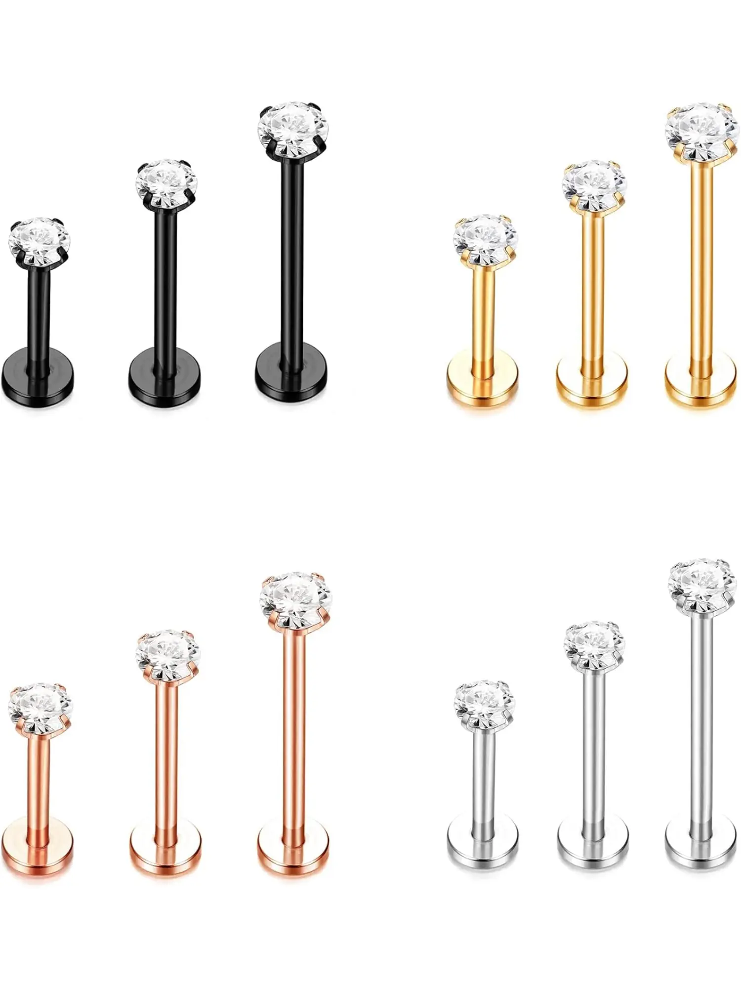9 Pcs 16G Nose Lip Studs for Women Men Stainless Steel Internally Threaded Lip Nose Cartilage Tragus Helix Rings Forward Opal CZ Heart Flat Back Monroe Body Piercing Jewelry 6mm 8mm 10mm
