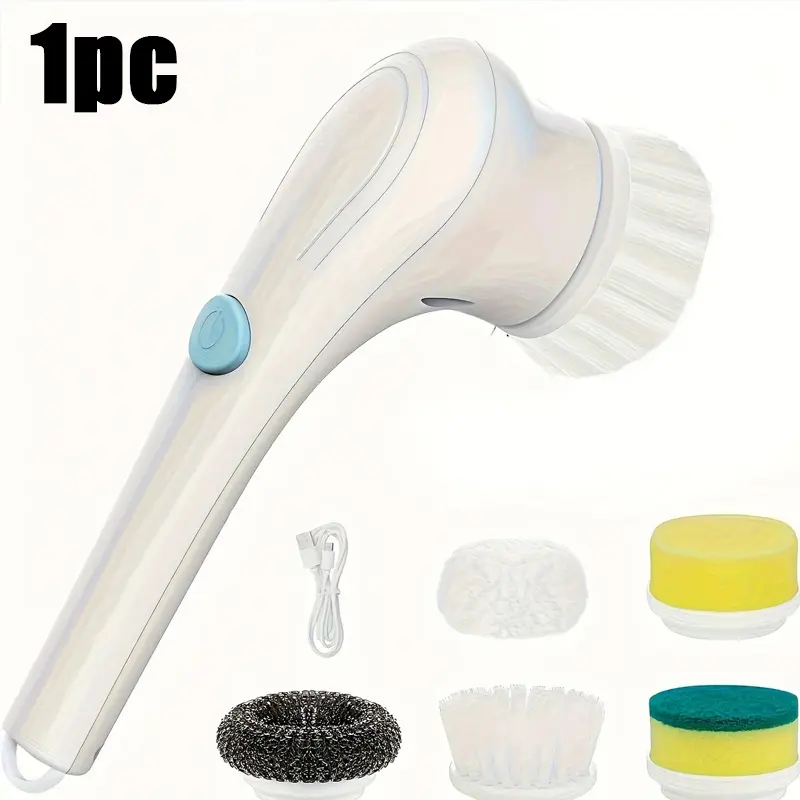 Handheld Electric Spin Scrubber Surface Cleaner Tool - 5 Head Set for Household Bathroom, Kitchen Cleaning on Tub, Tile, Floor