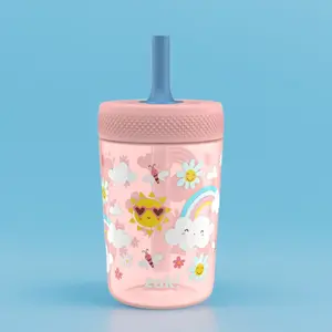Zak Designs Capri Tumbler 12oz Soft Straw, Leak-Proof, Easy to Hold, Sunshine and Rainbows - Bottle, Drinkware